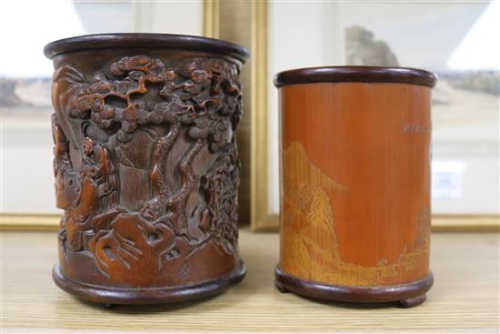 Two Chinese bamboo brushpots tallest 16cm